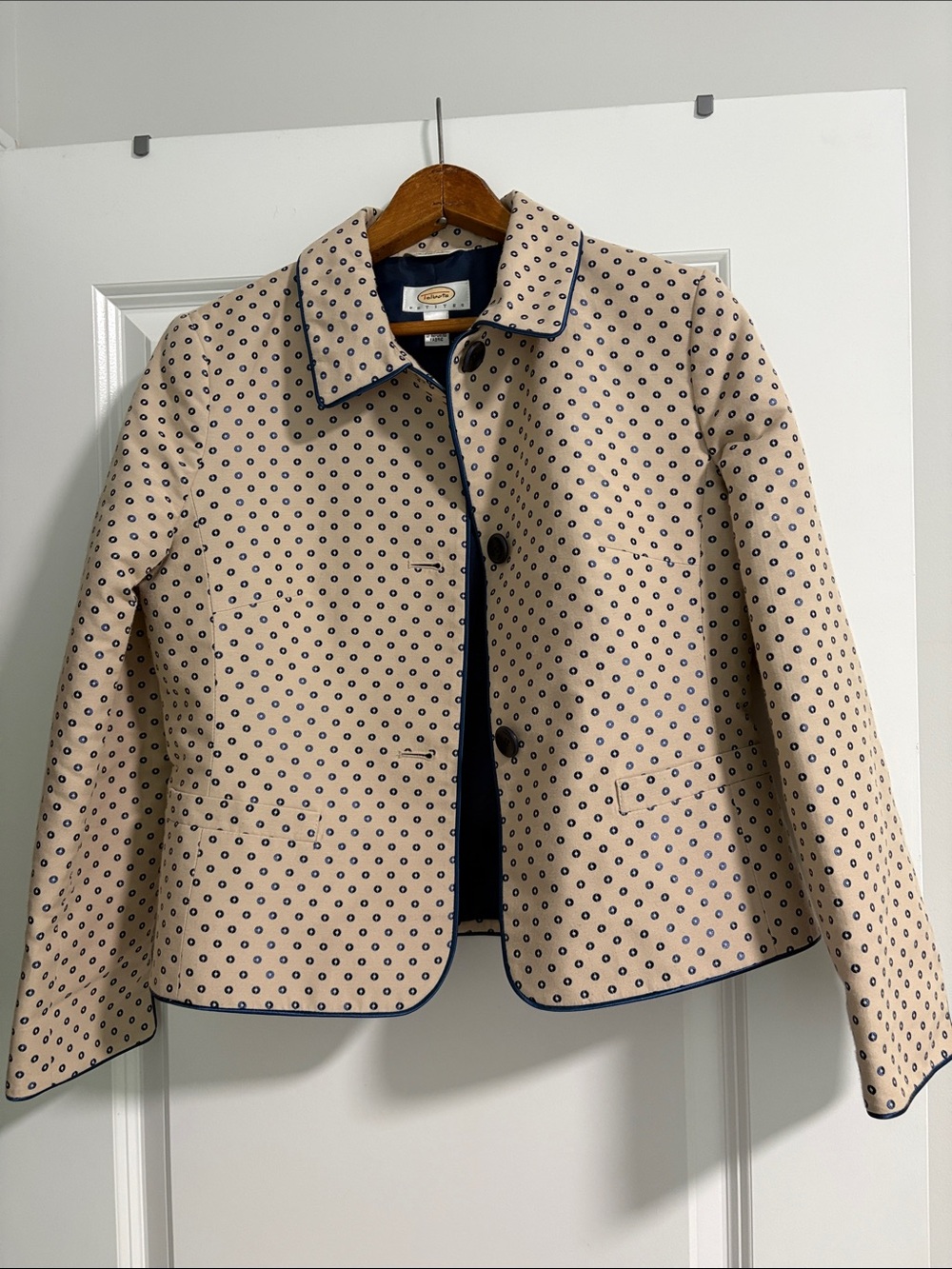 Talbots Beige Jacket with Navy Dot Print